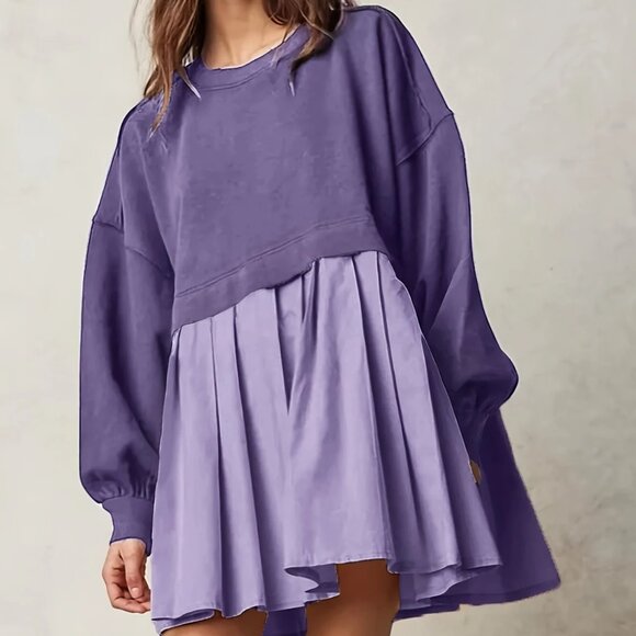 Purple Long Sleeve Sweater Dress - Picture 1 of 6